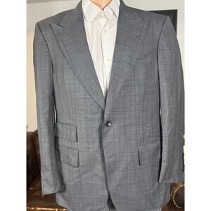 Tom Ford Wool Silk Gray Windowpane Sportcoat Blazer Peak Lapels Windsor 50IT 42R